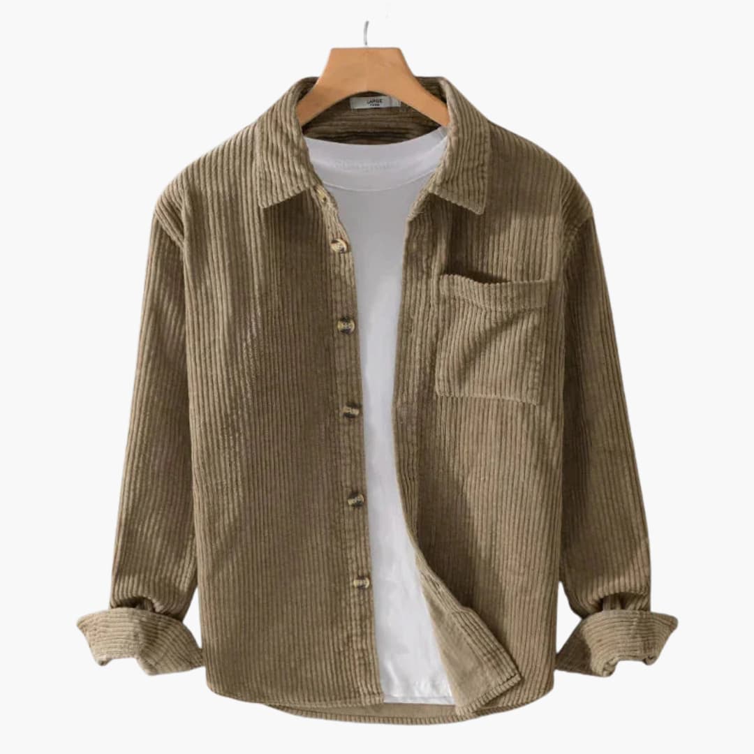 Surchemise en velours côtelé pour homme avec fermeture à boutons et poche poitrine