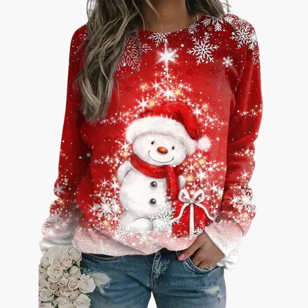 Sweat-shirt femme à col rond avec imprimé festif