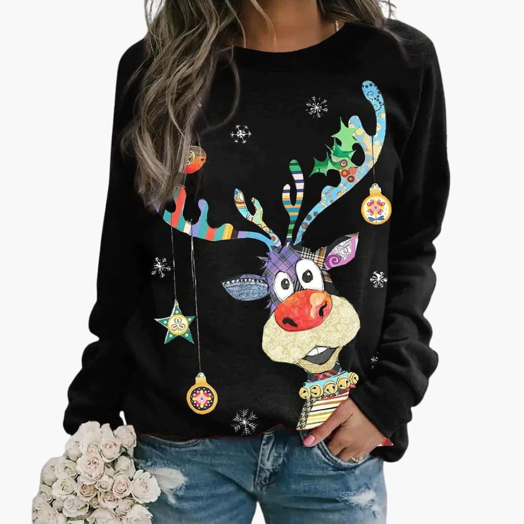 Sweat-shirt femme à col rond avec imprimé festif