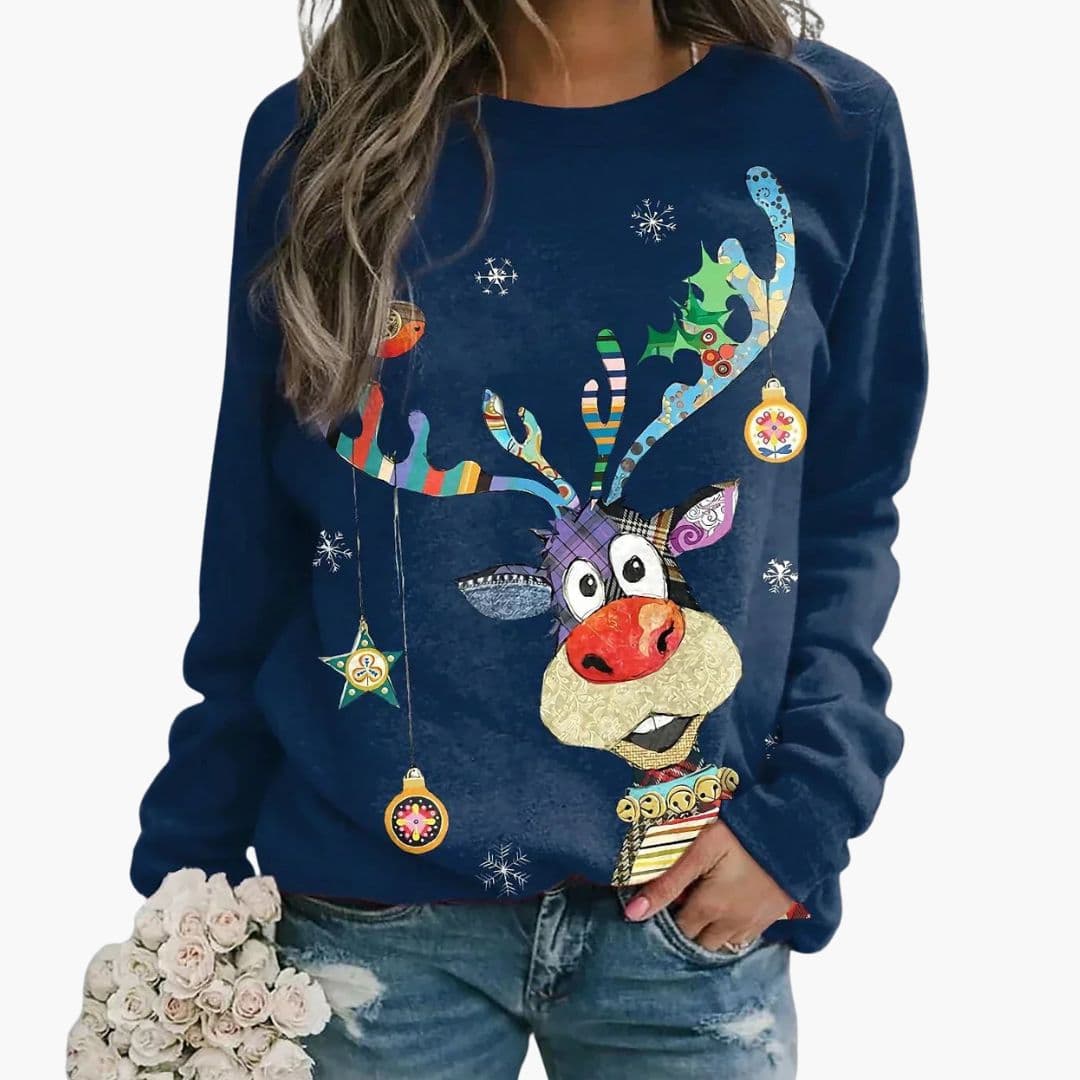 Sweat-shirt femme à col rond avec imprimé festif