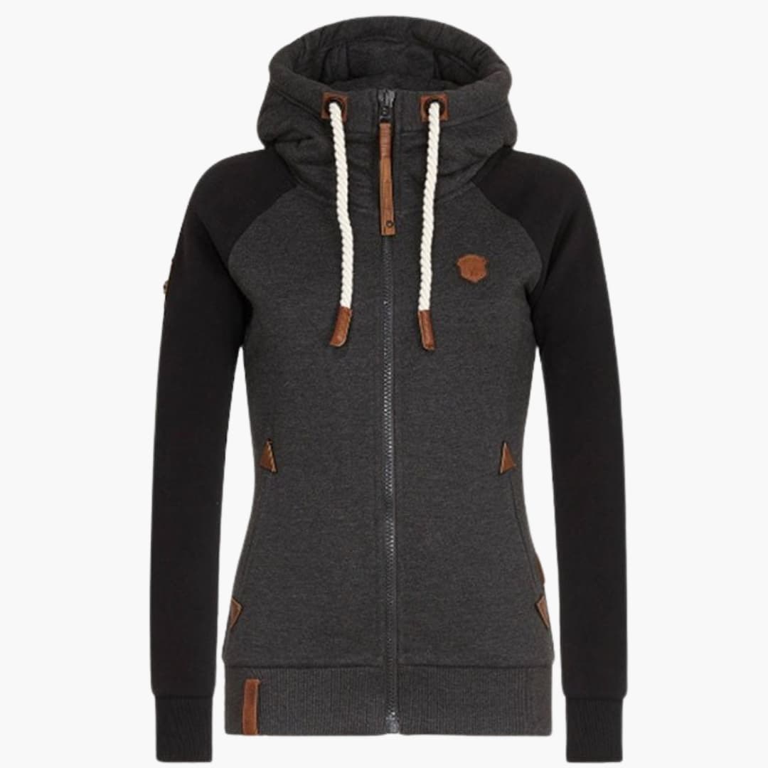 Sweat com capuz para mulher com fecho de correr e mangas compridas