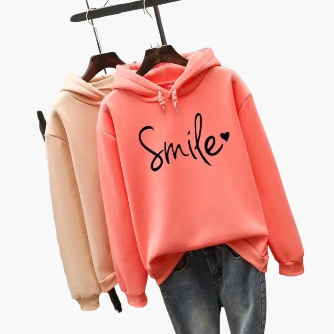 Sudadera con capucha para mujer con estampado y mangas largas