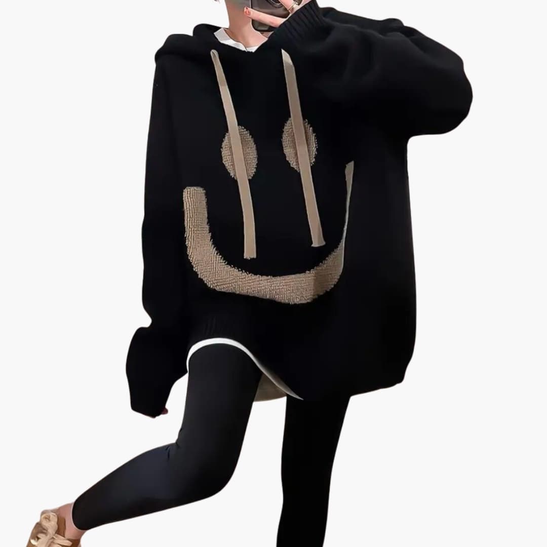 Sudadera con capucha para mujer con motivo de sonrisa y corte amplio