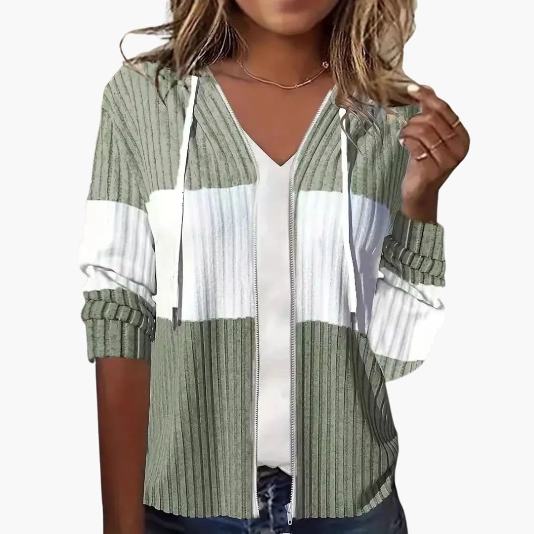 Sudadera con capucha para mujer con cremallera y superficie acanalada