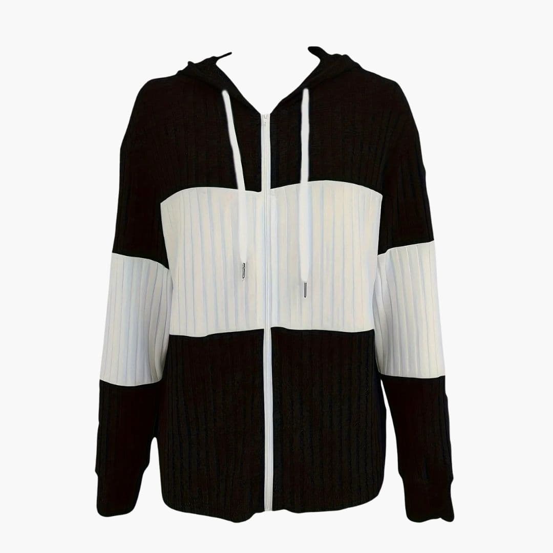 Sudadera con capucha para mujer con cremallera y superficie acanalada