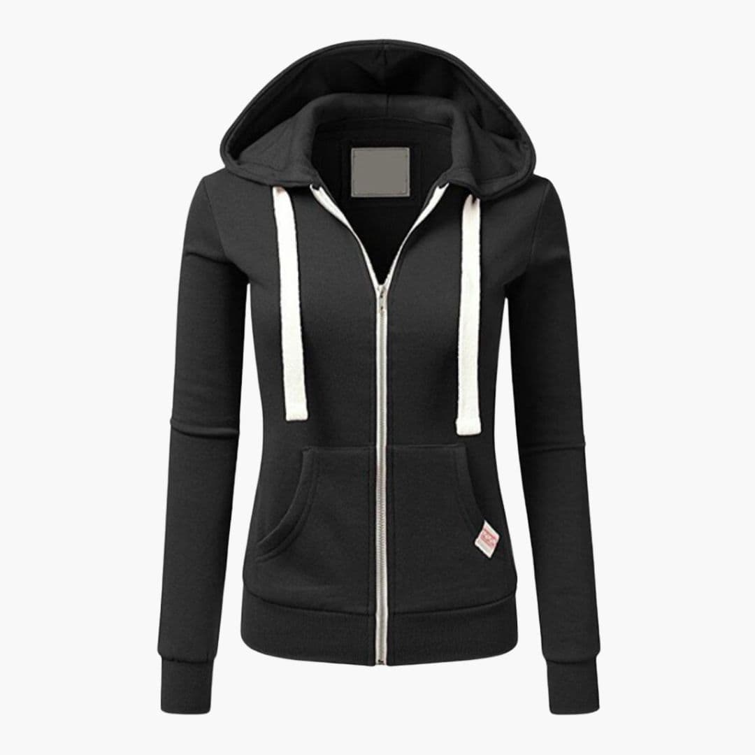 Sudadera con capucha con cremallera para mujer con bolsillos delanteros