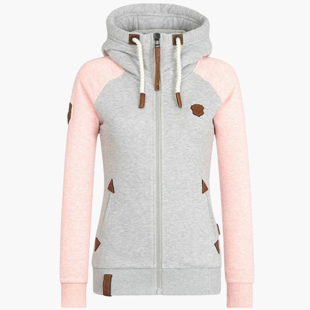 Felpa con cappuccio e zip da donna con coulisse