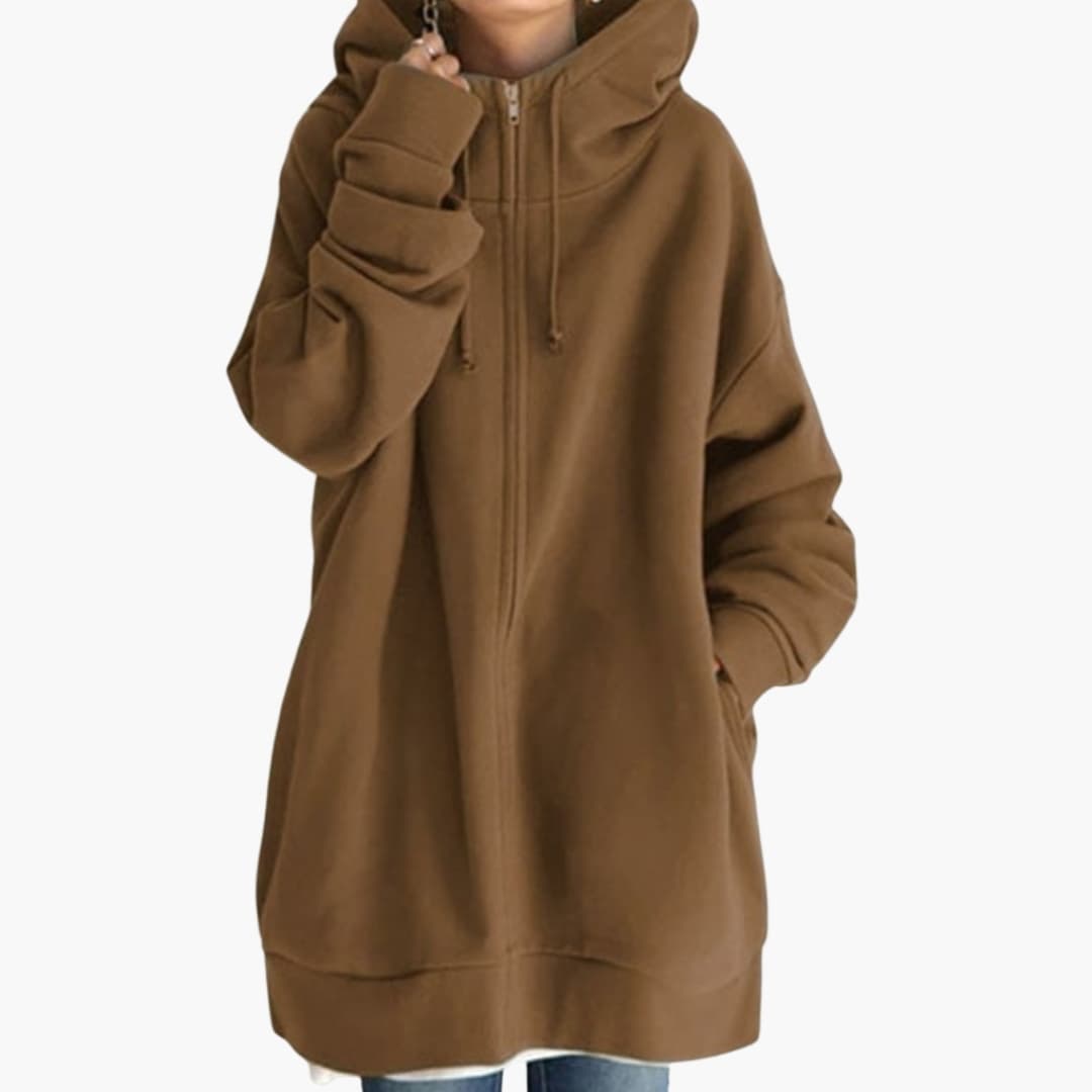 Sweat femme à capuche zippé avec poches latérales