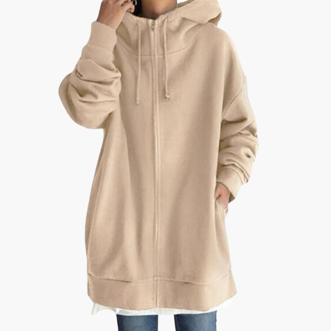 Sweat femme à capuche zippé avec poches latérales