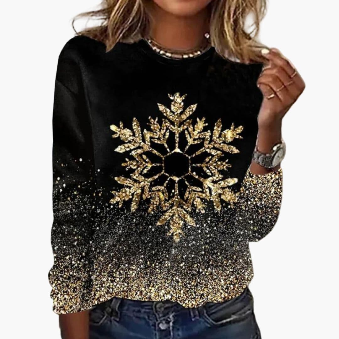 Sweat femme col rond avec imprimé flocons de neige