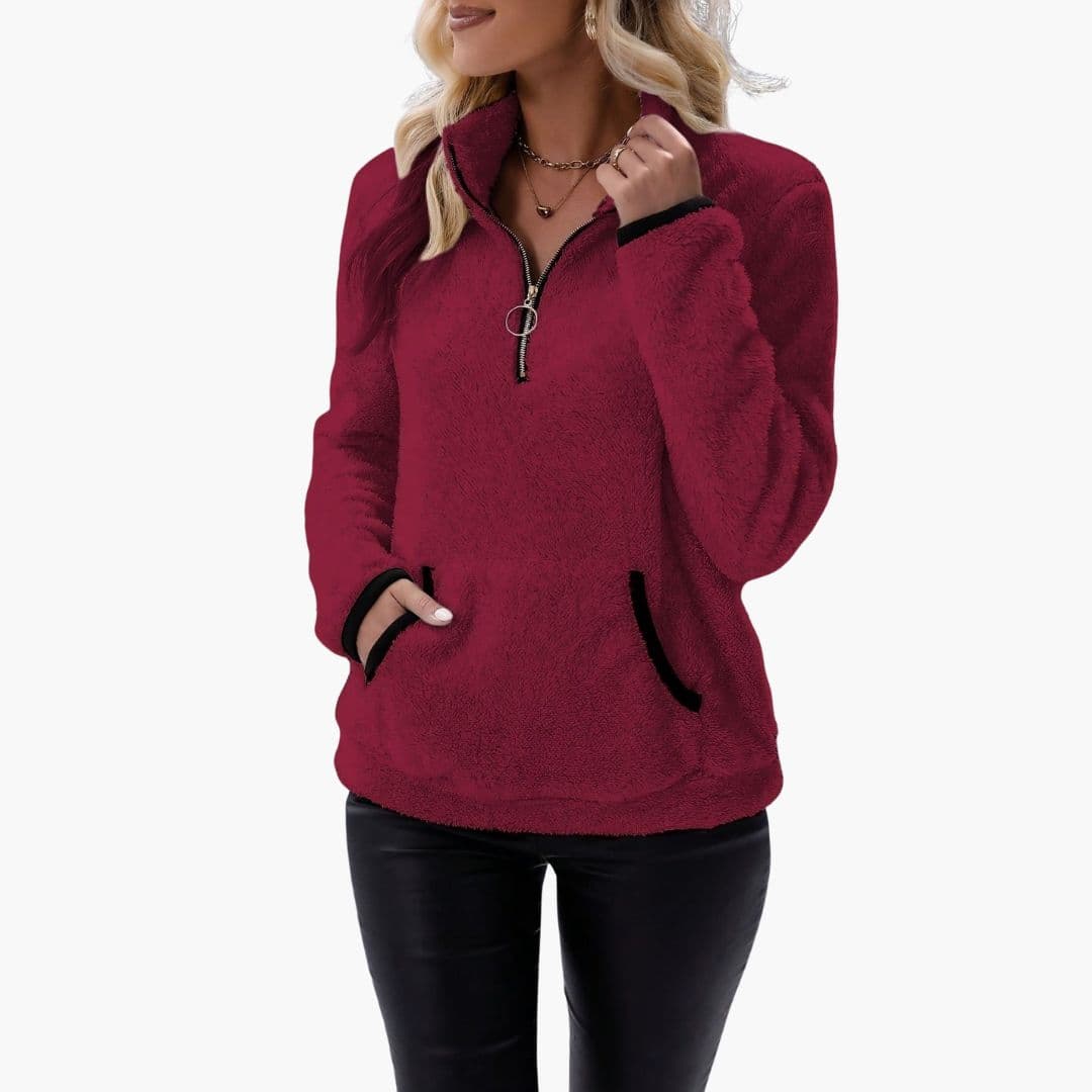 Sweat polar mulher com gola alta e fecho éclair