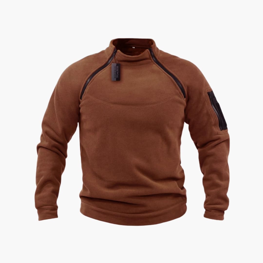 Sweat polaire tactique homme avec col montant et poche zippée sur la manche