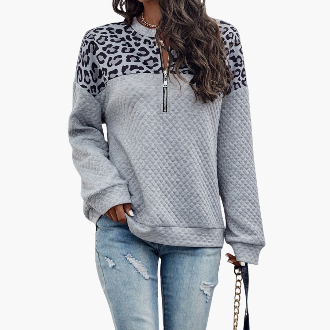 Sudadera para mujer con estampado animal y cierre con cremallera