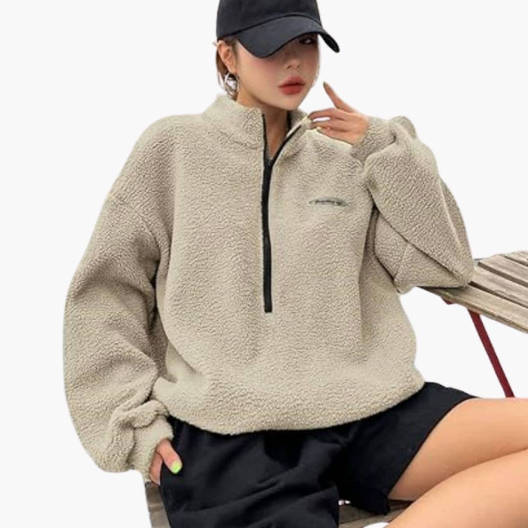 Sudadera de mujer de invierno con media cremallera y corte amplio