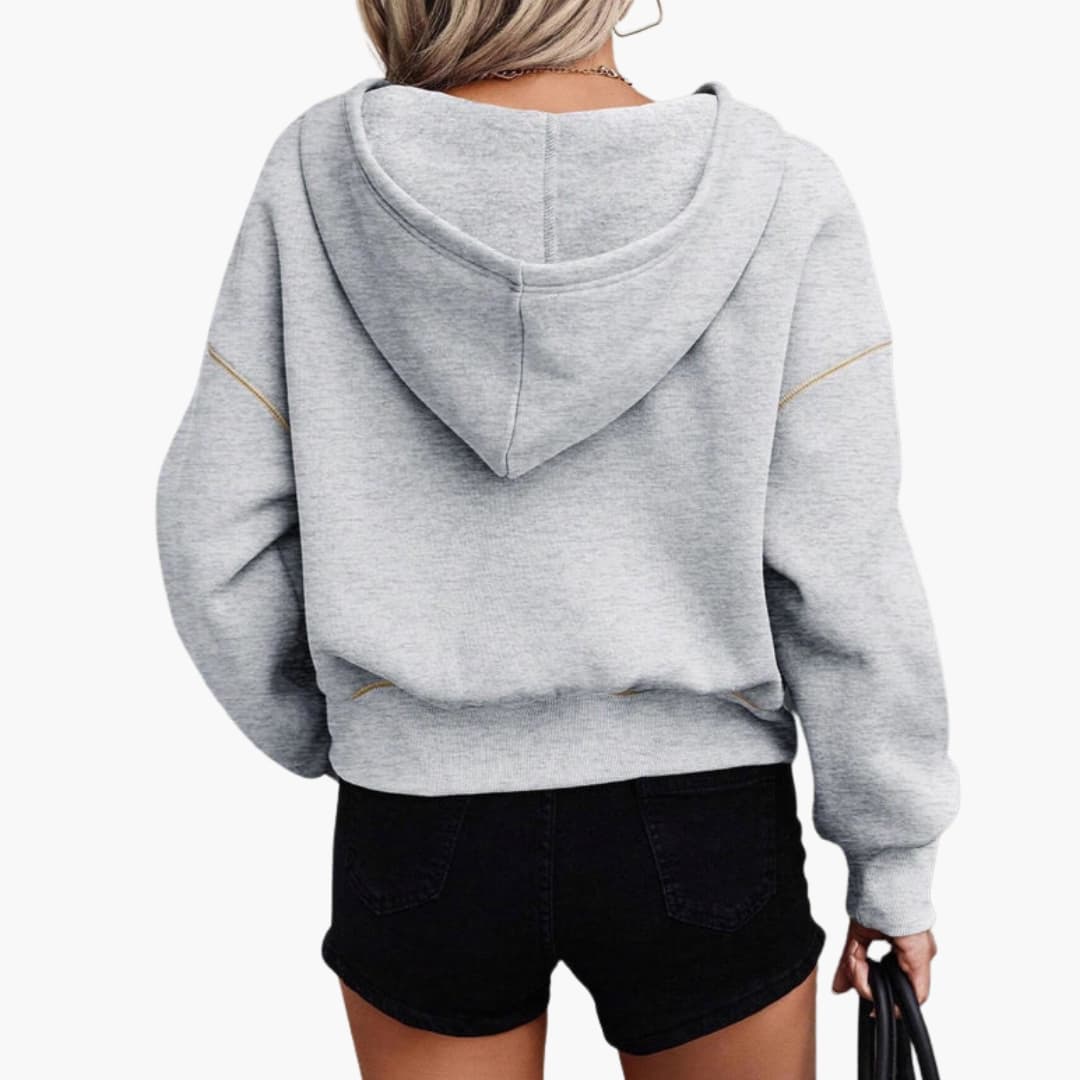 Sweat zippé leve para mulher com costuras contrastantes