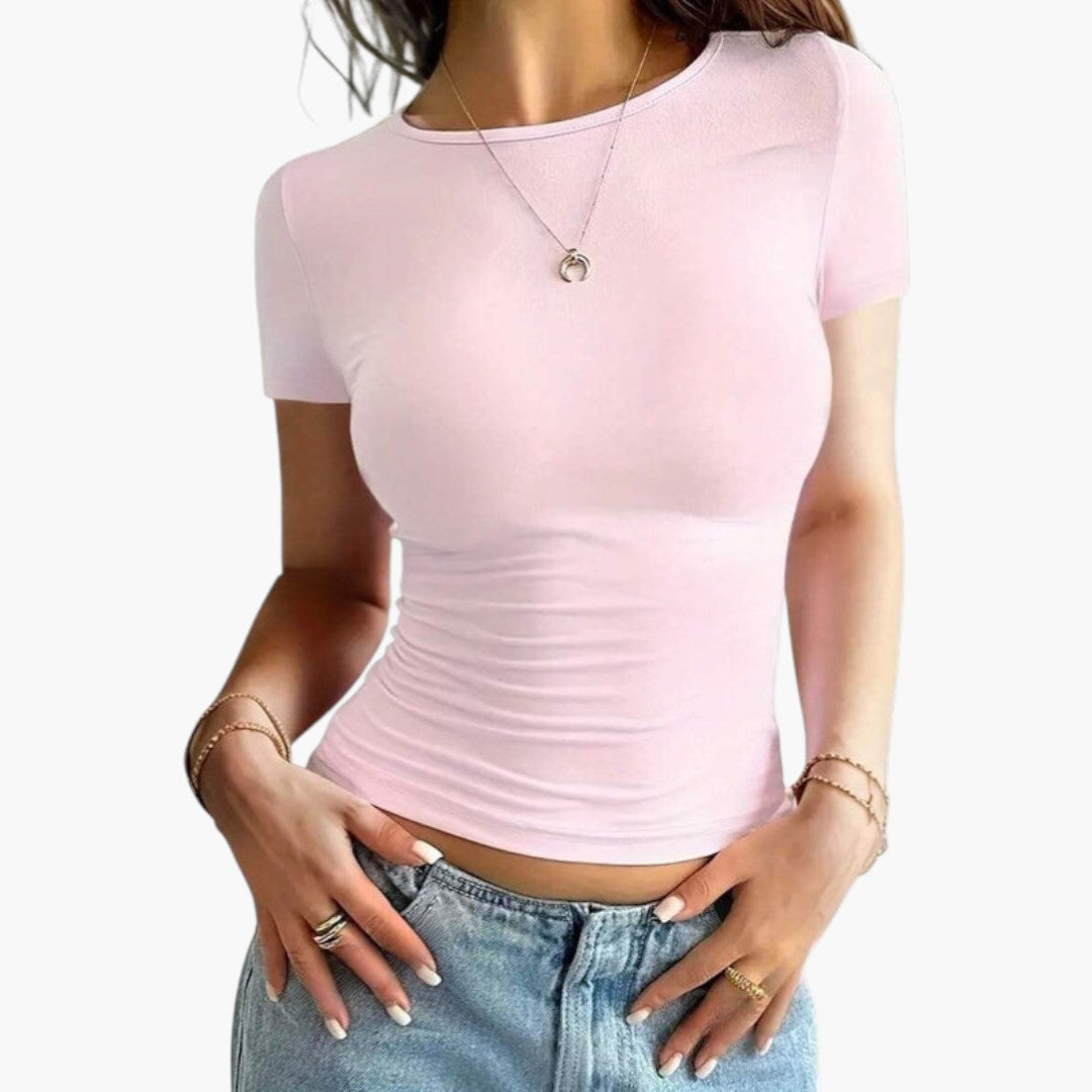 Maglietta donna con scollo rotondo e orlo dritto