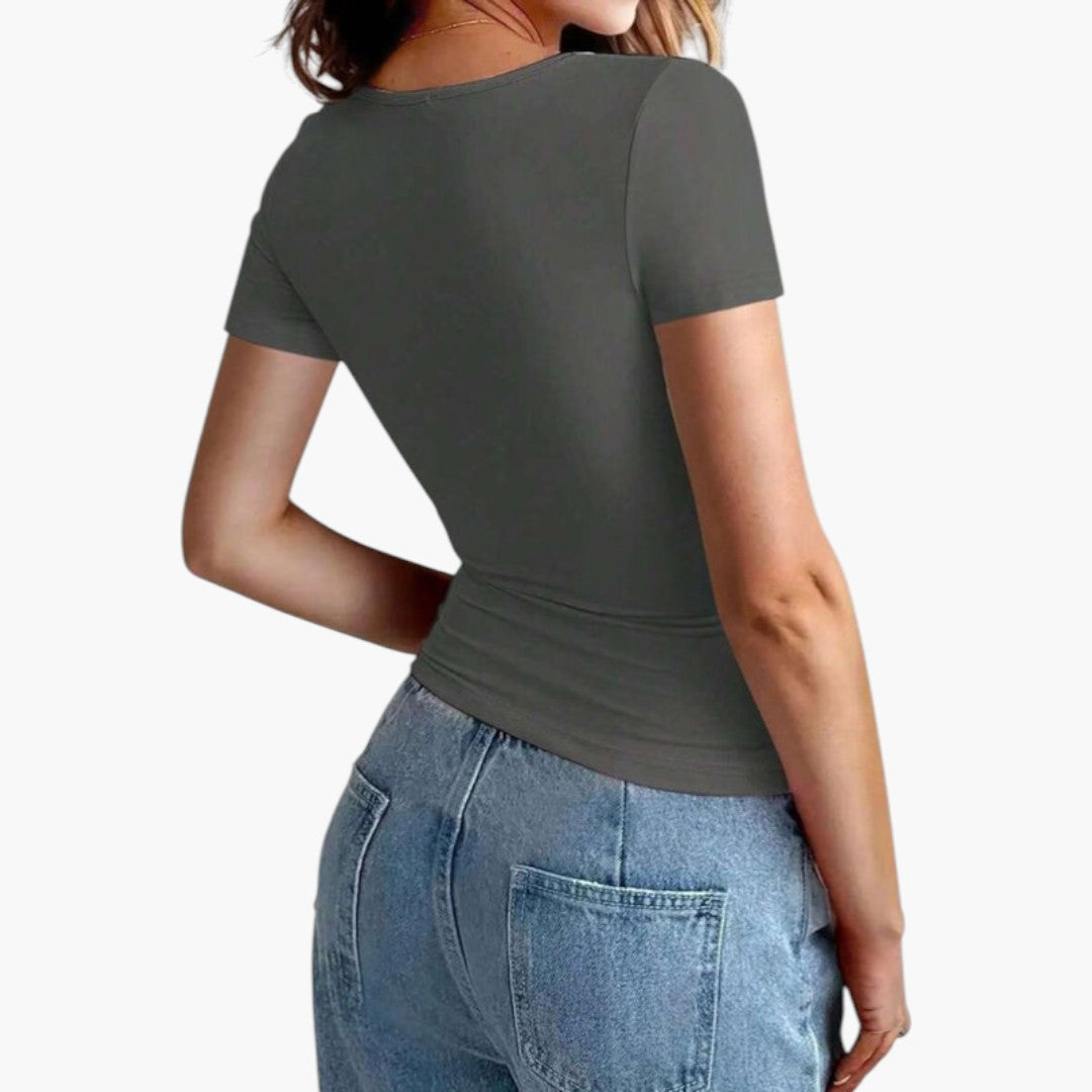 Maglietta donna con scollo rotondo e orlo dritto