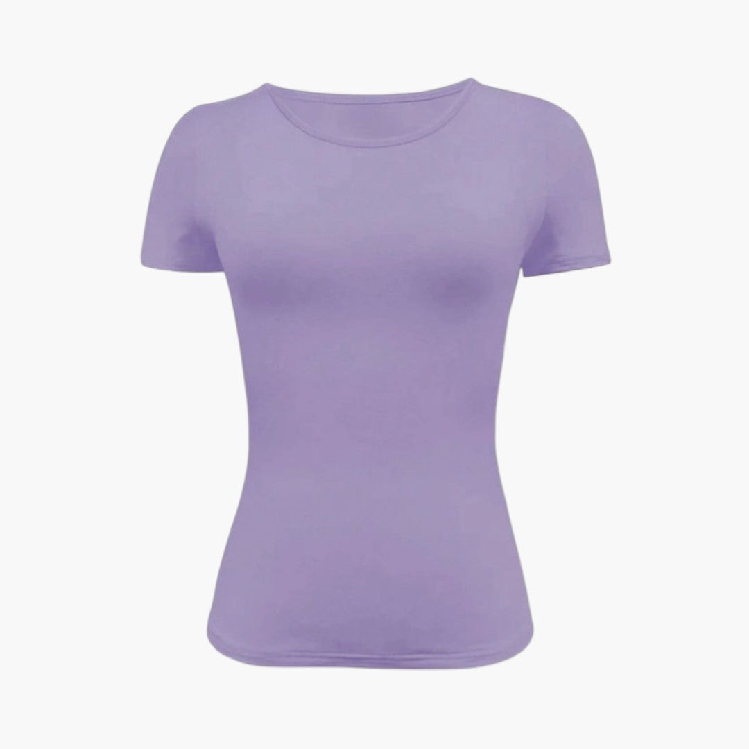Maglietta donna con scollo rotondo e orlo dritto