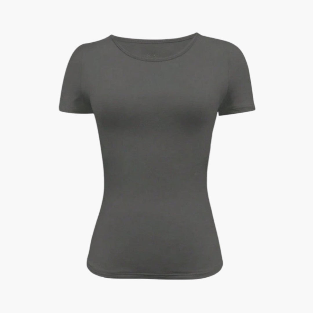 Maglietta donna con scollo rotondo e orlo dritto