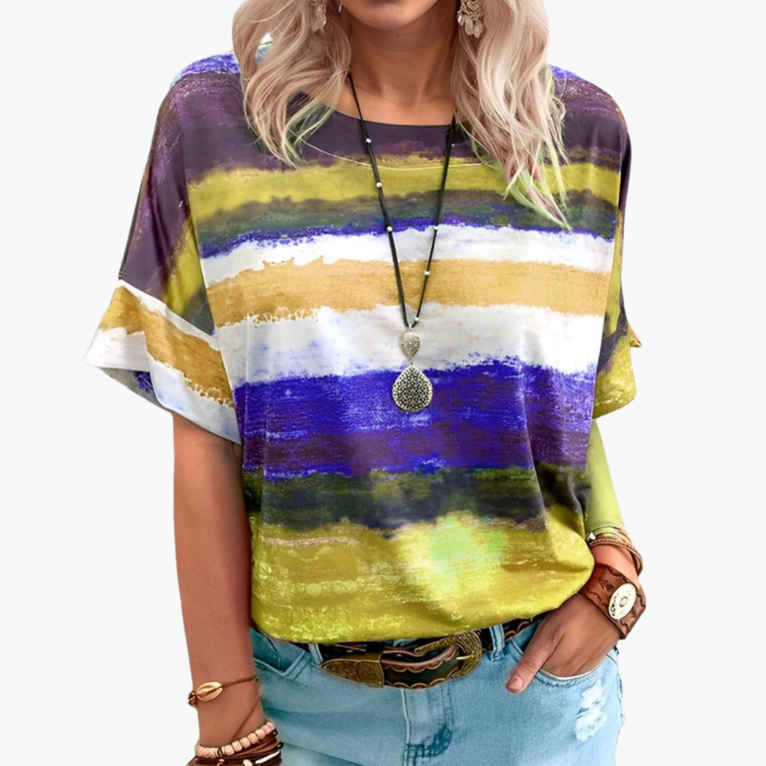 Dames T-shirt met ronde hals en bedrukt oppervlak