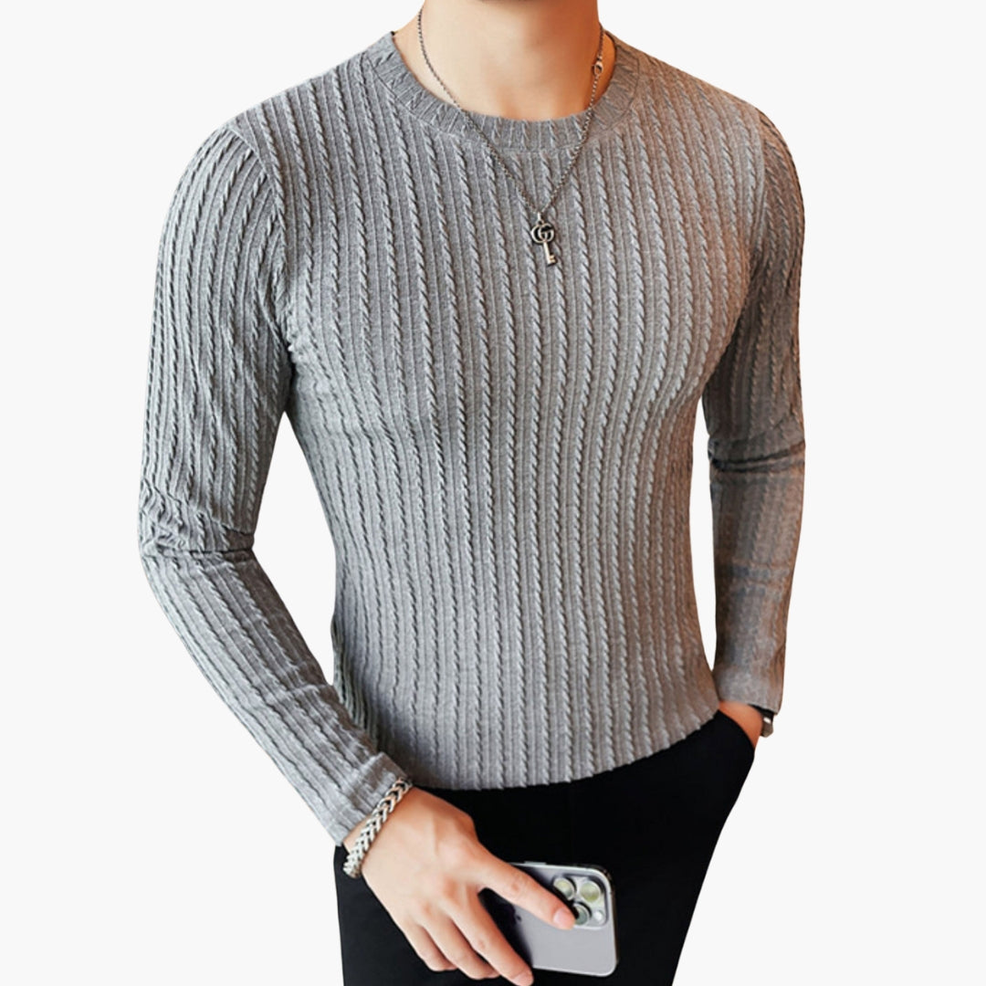 T-shirt Homme Manches Longues avec Surface Côtelée