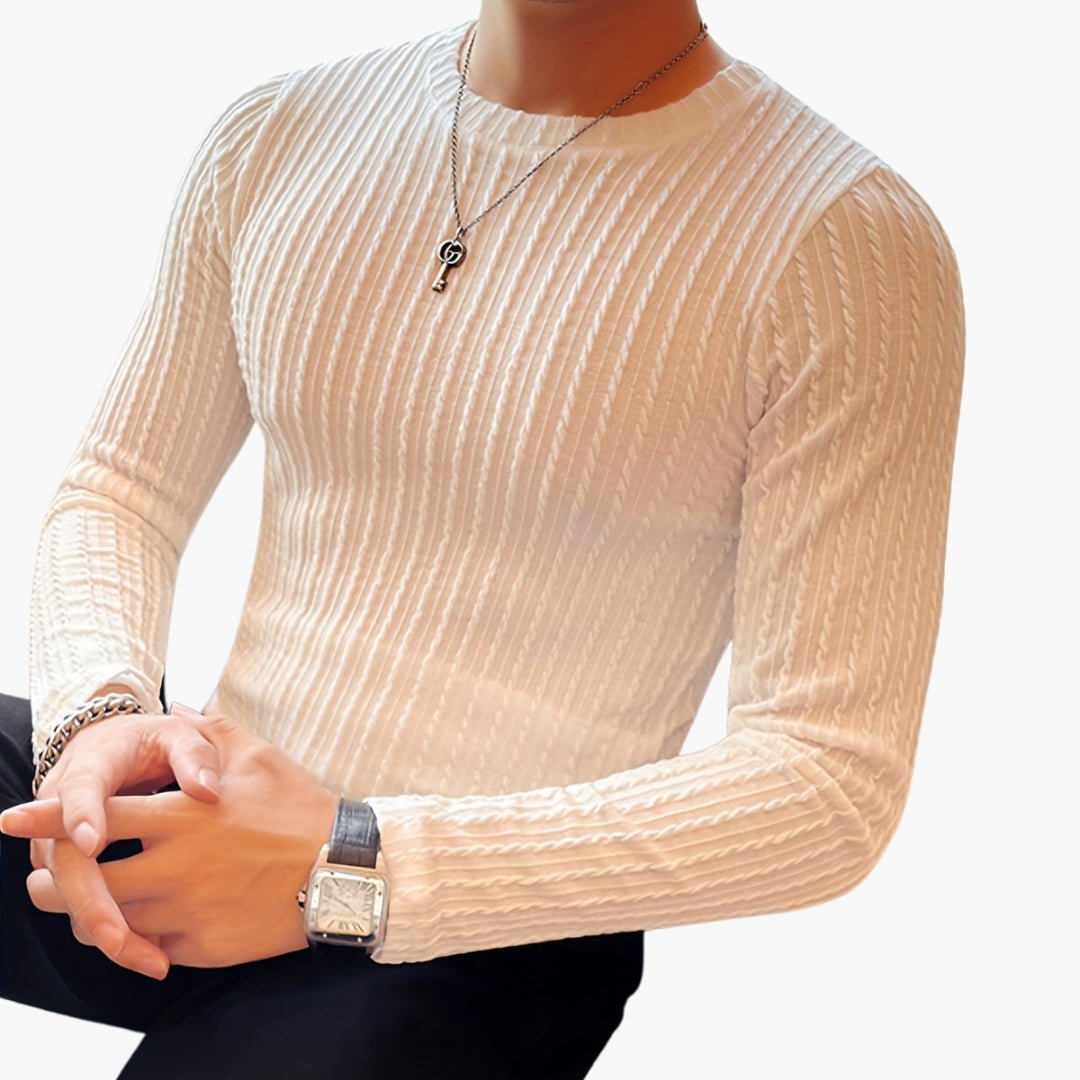 T-shirt Homme Manches Longues avec Surface Côtelée