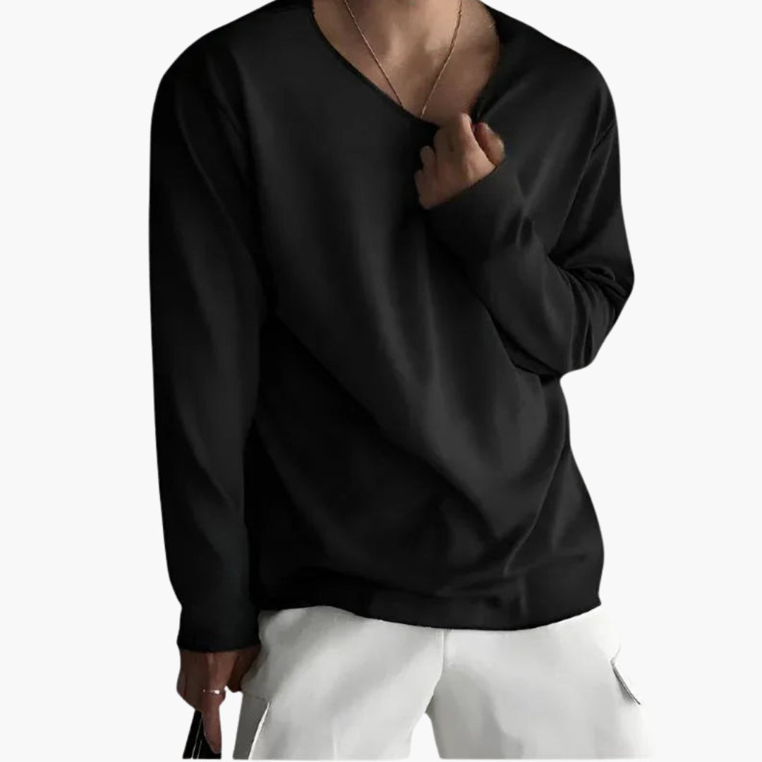 T-shirt à manches longues pour homme avec col rond et coupe décontractée