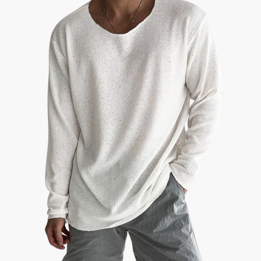 T-shirt à manches longues pour homme avec col rond et coupe décontractée