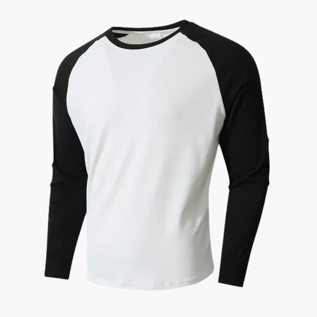 Heren sport T-shirt met lange mouwen, raglanmouwen en ronde hals