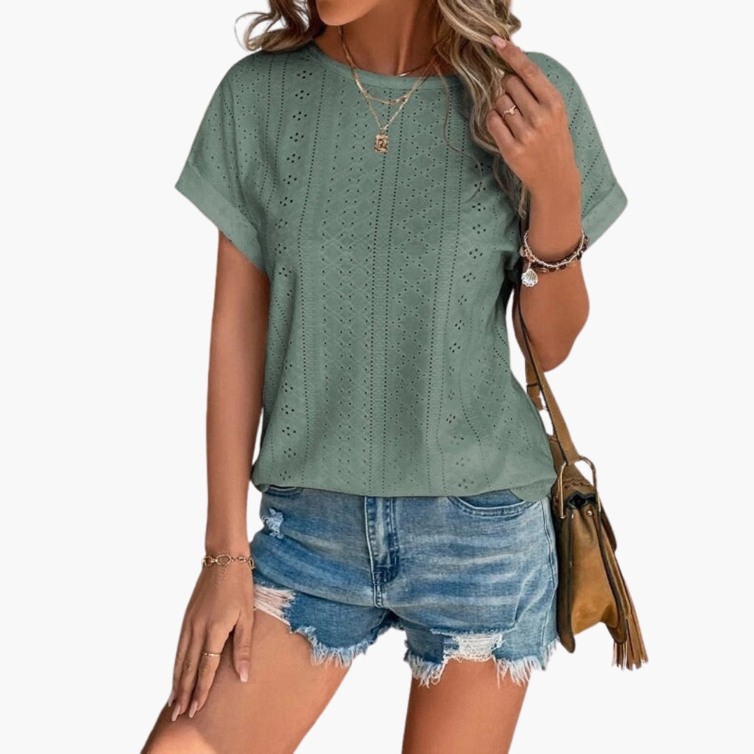 women's round-neck shirt with perforated surface