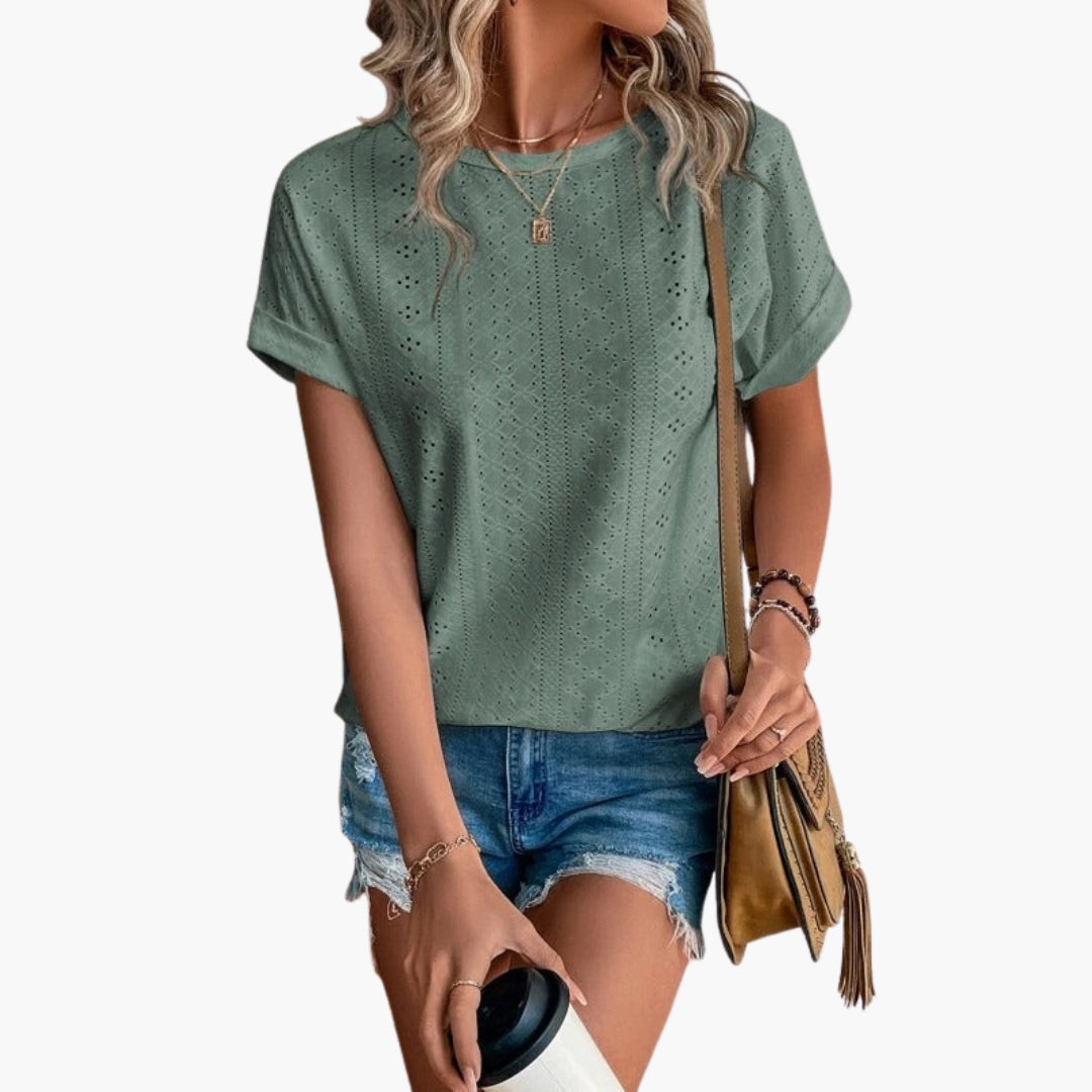 women's round-neck shirt with perforated surface