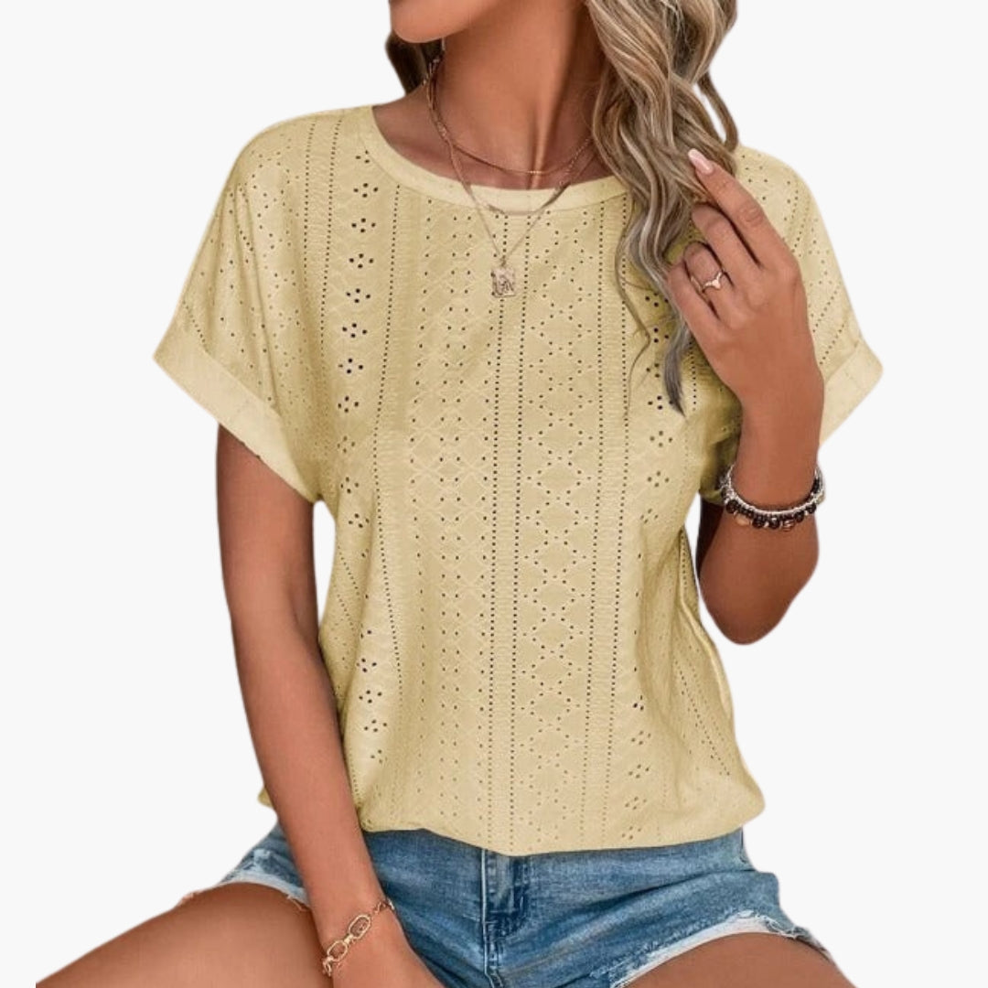 women's round-neck shirt with perforated surface