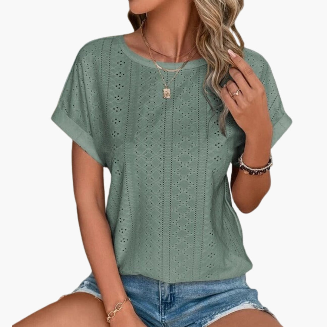 women's round-neck shirt with perforated surface
