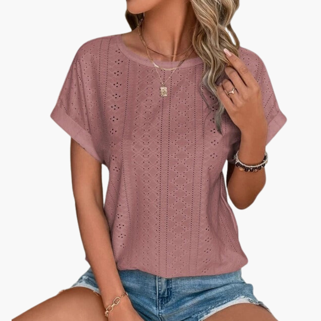 women's round-neck shirt with perforated surface