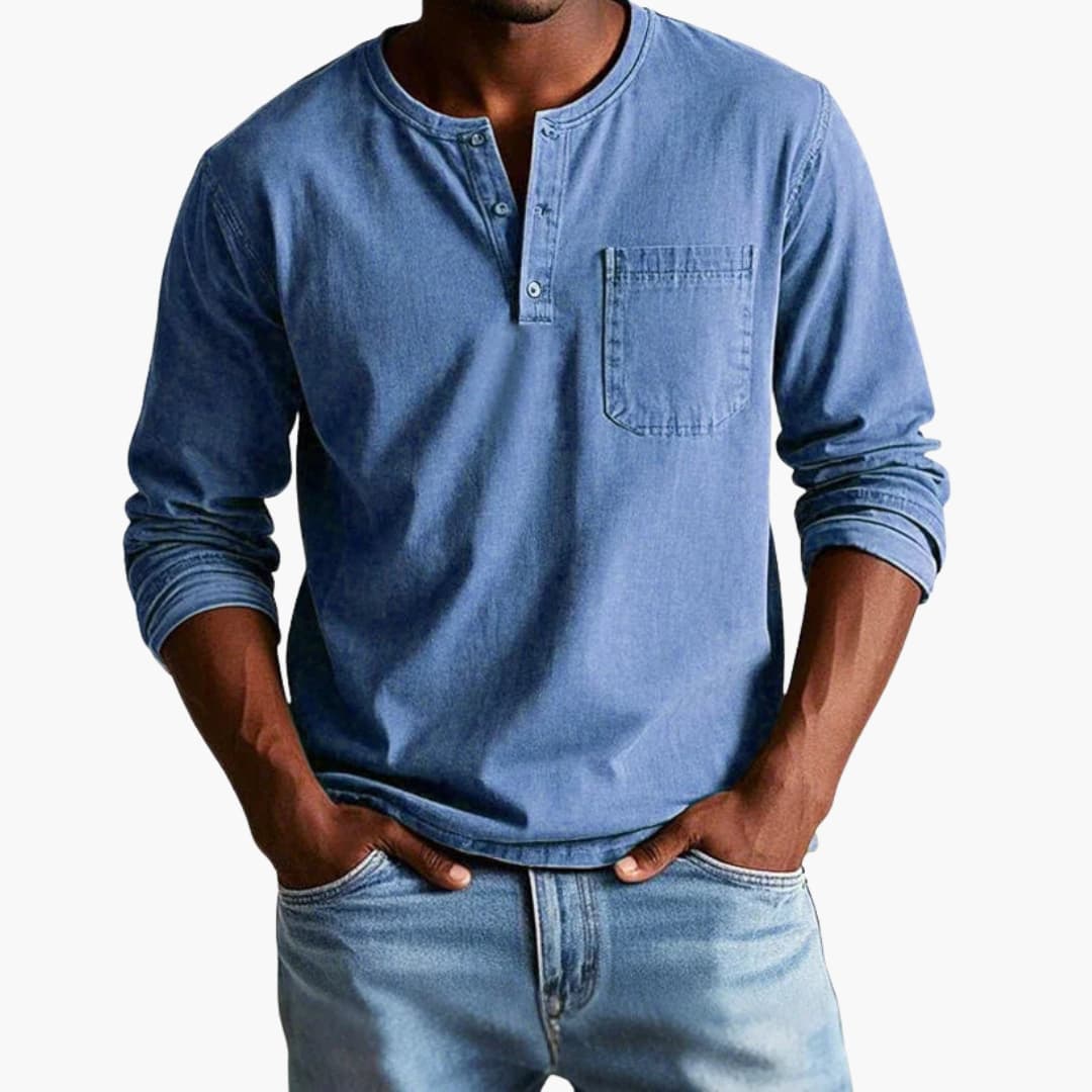 T shirt homme à manches longues avec col rond et poche poitrine