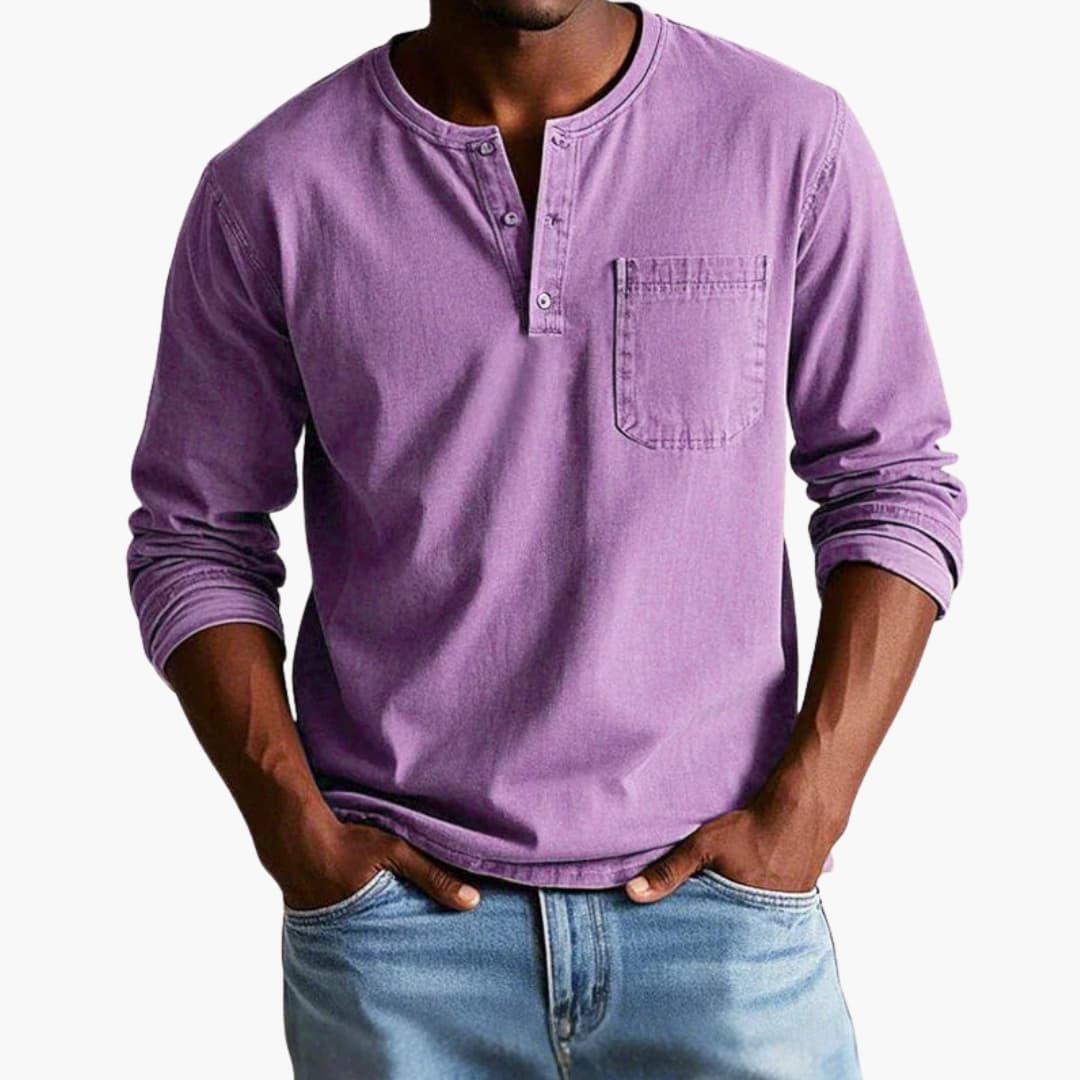 T shirt homme à manches longues avec col rond et poche poitrine