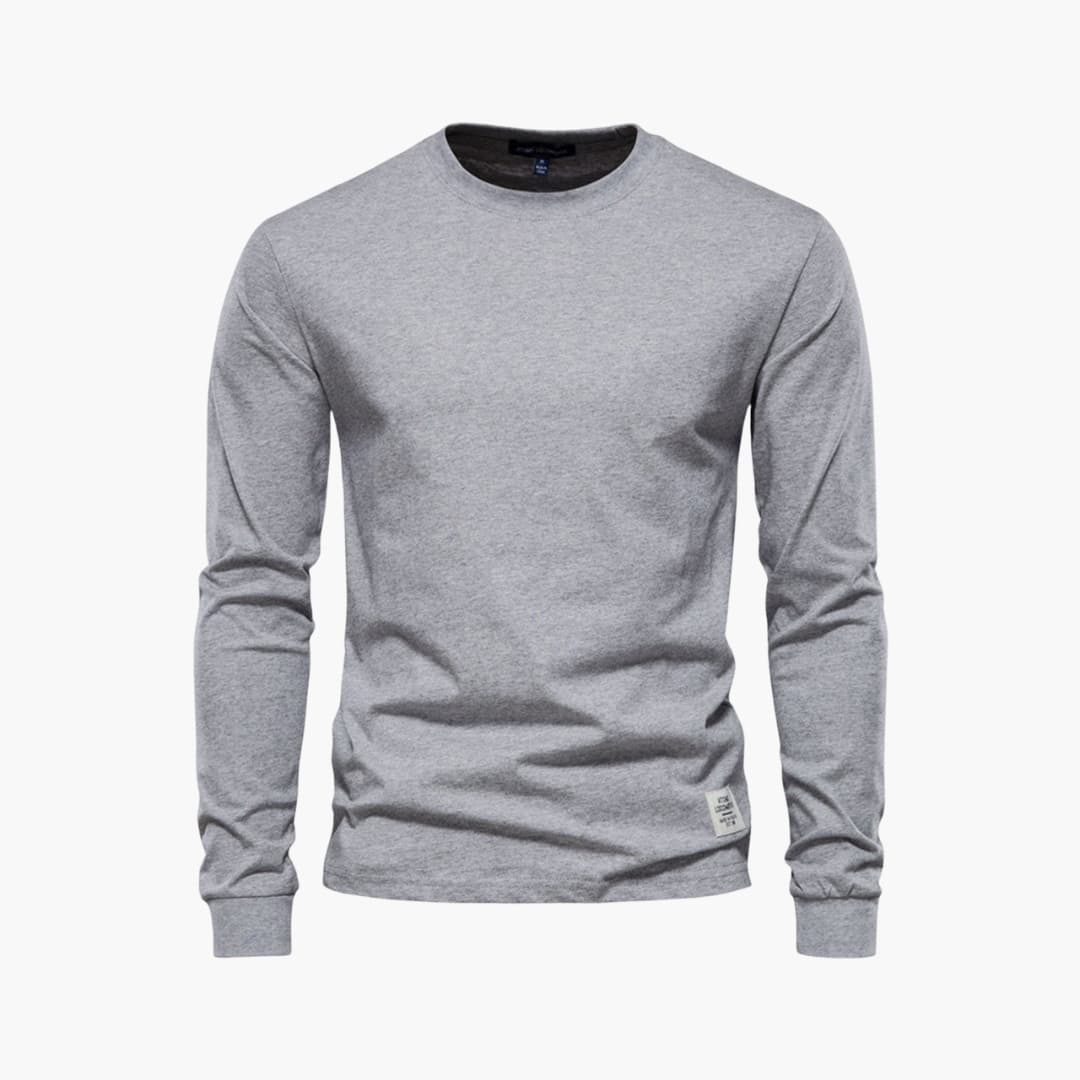 T-shirt homme à manches longues en tissu coton avec col rond