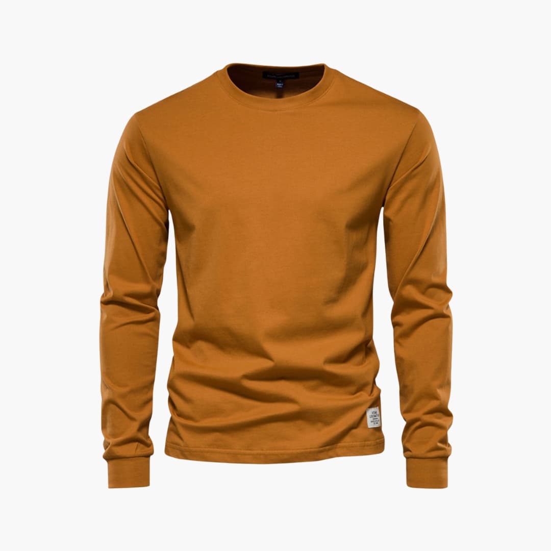 T-shirt homme à manches longues en tissu coton avec col rond