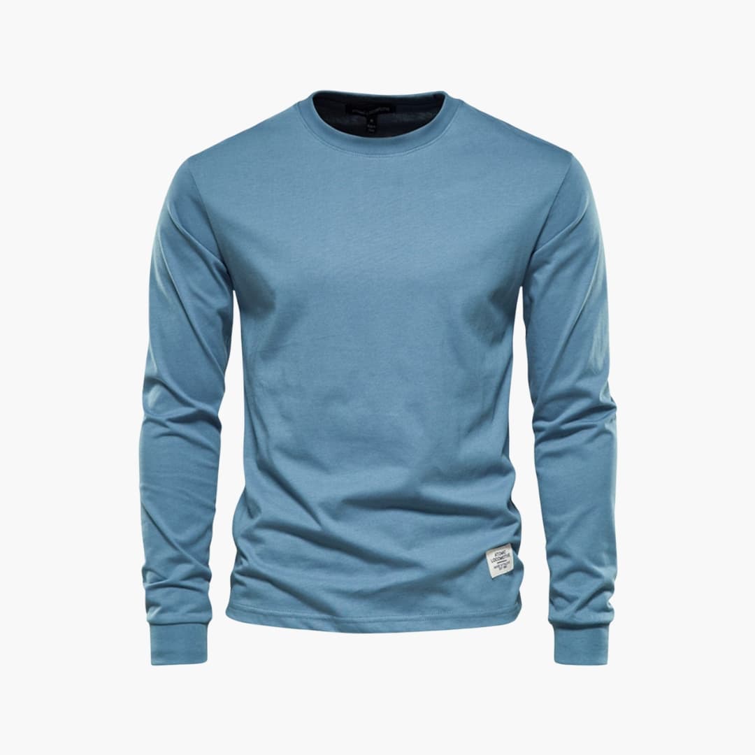 T-shirt homme à manches longues en tissu coton avec col rond