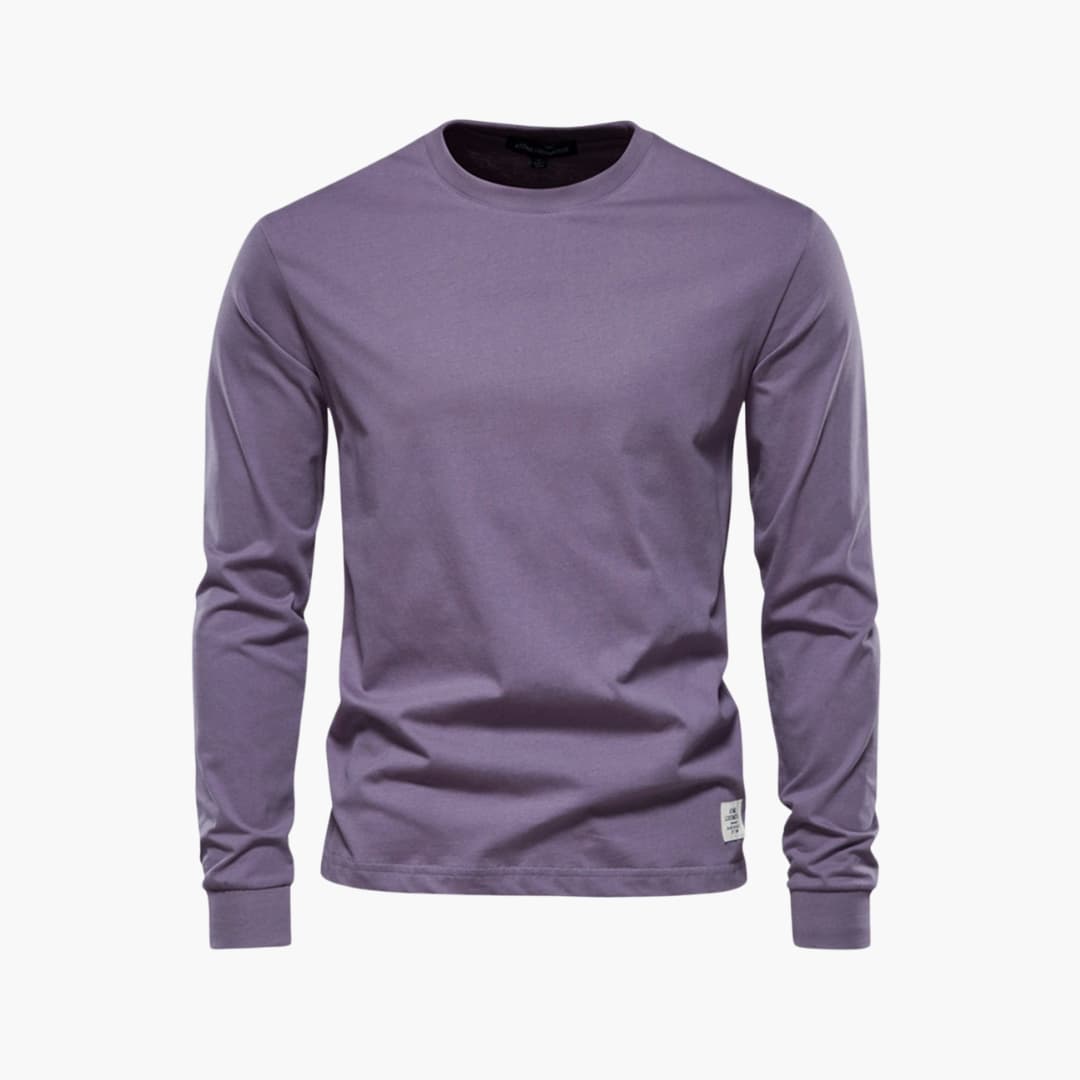 T-shirt homme à manches longues en tissu coton avec col rond