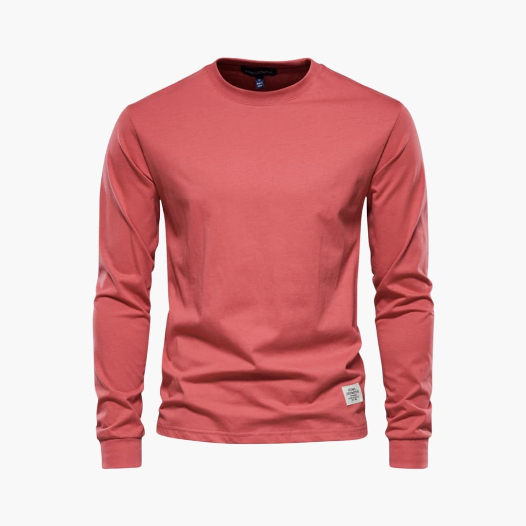 T-shirt homme à manches longues en tissu coton avec col rond
