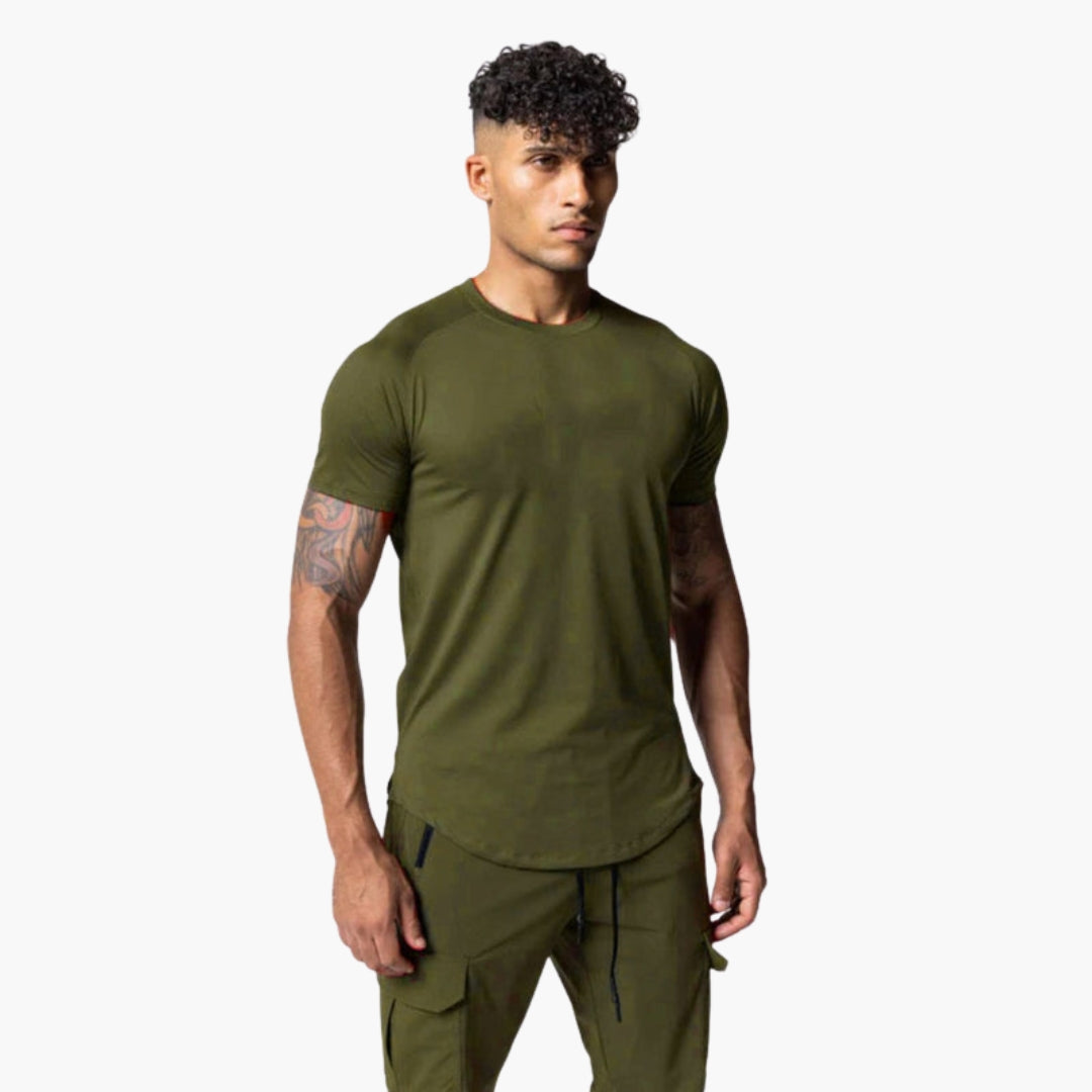 T-shirt uomo con collo rotondo e maniche raglan
