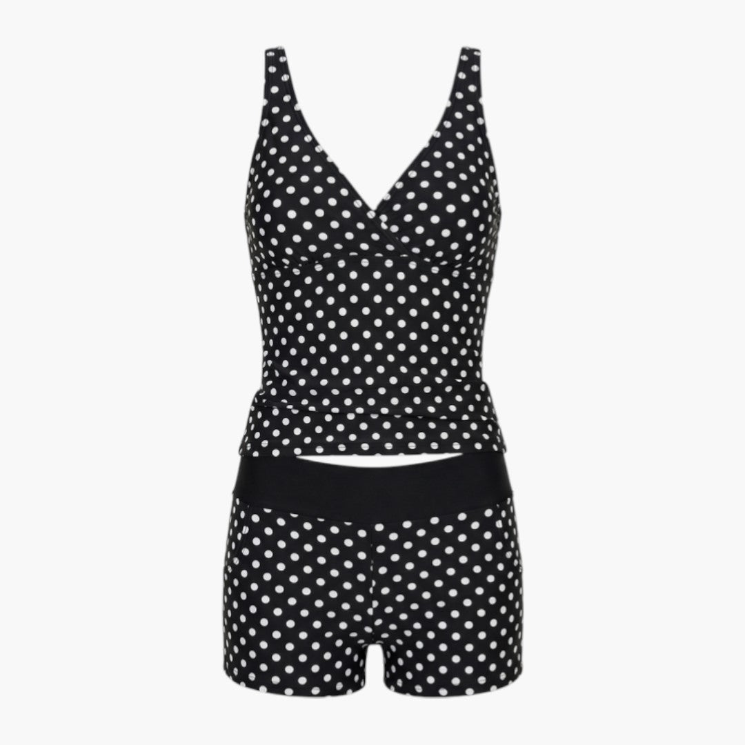 Tankini for women with polka dot top and shorts