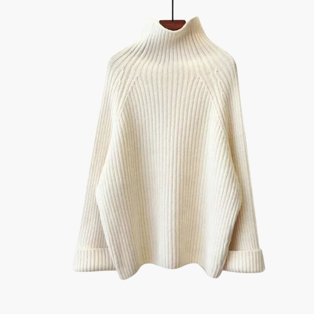 Ensemble tricoté deux pièces pour femme avec haut à col montant et pantalon à jambes larges