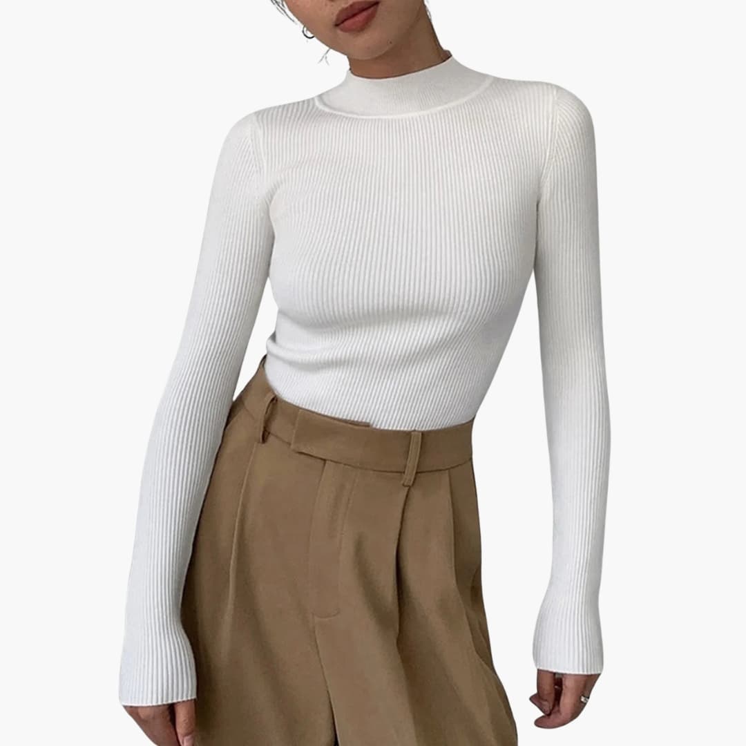 Top Femme à Manches Longues avec Col Montant