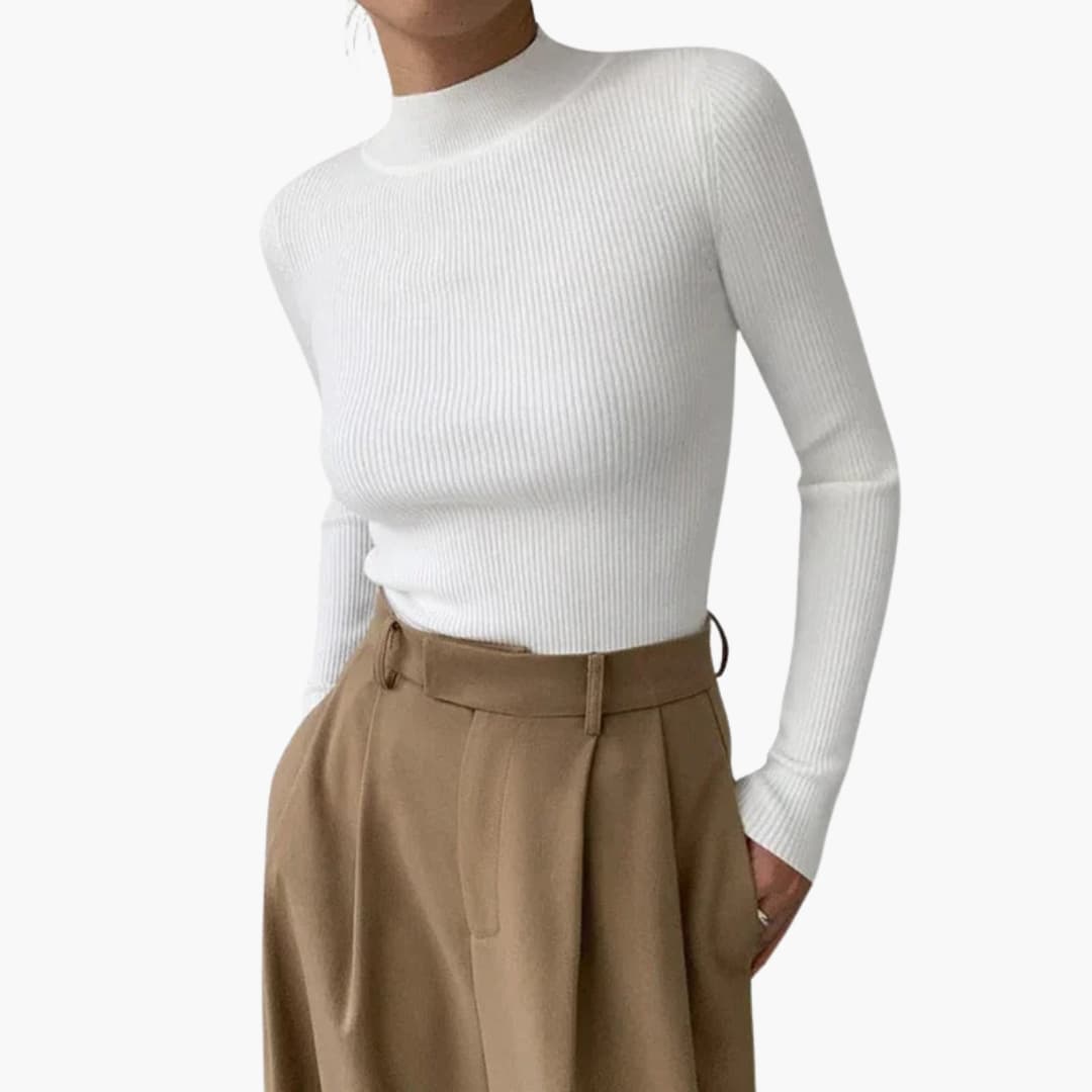 Top Femme à Manches Longues avec Col Montant