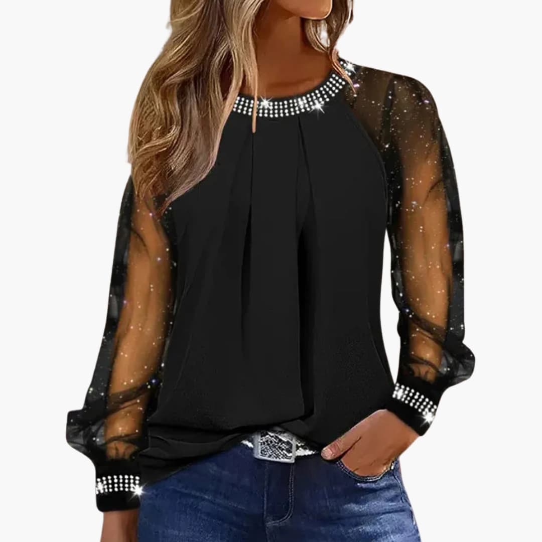 Top en maille femme avec manches longues et encolure ronde