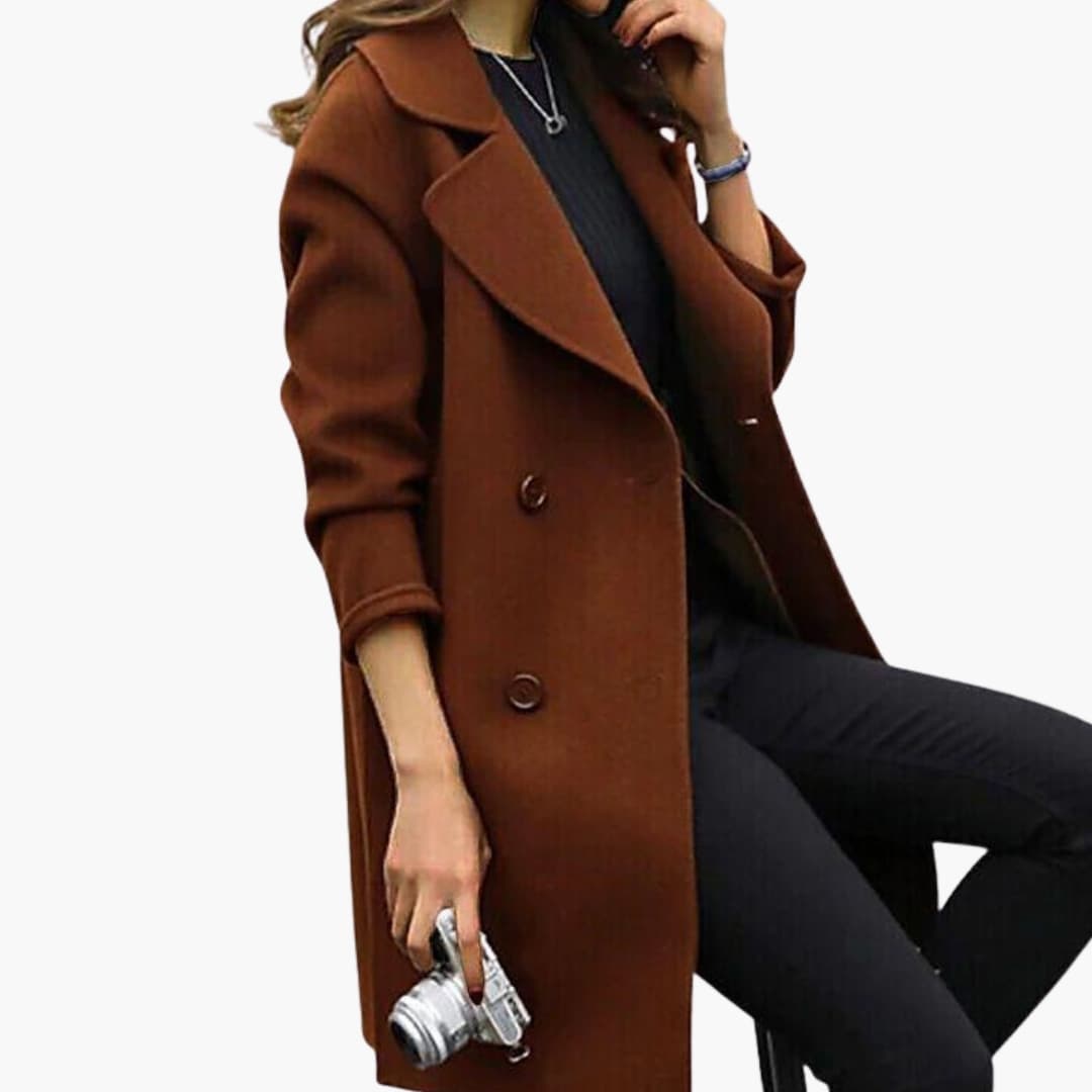 Trench-coat femme à double boutonnage avec col à revers cranté