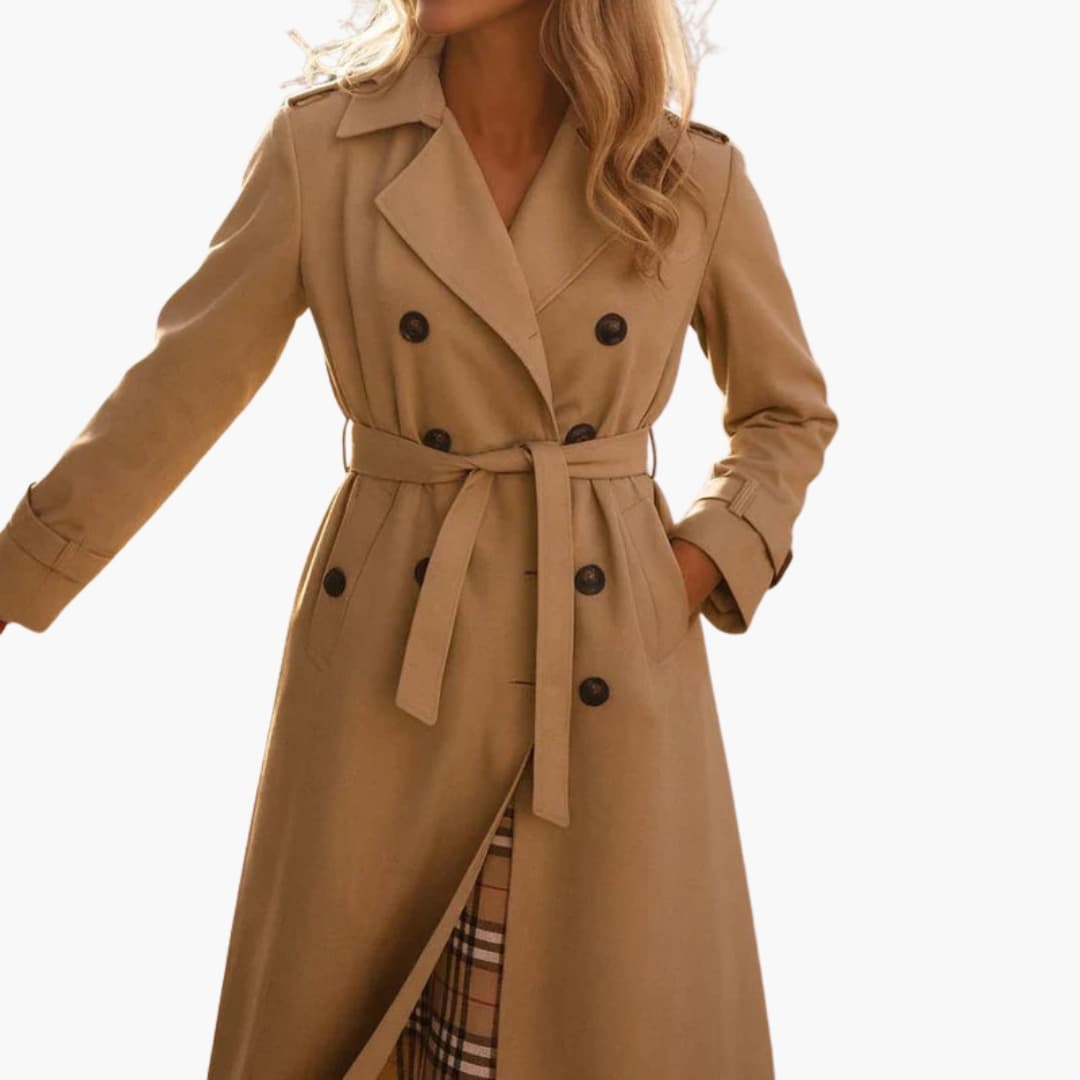 Trench-coat long femme avec ceinture et fermeture boutonnée