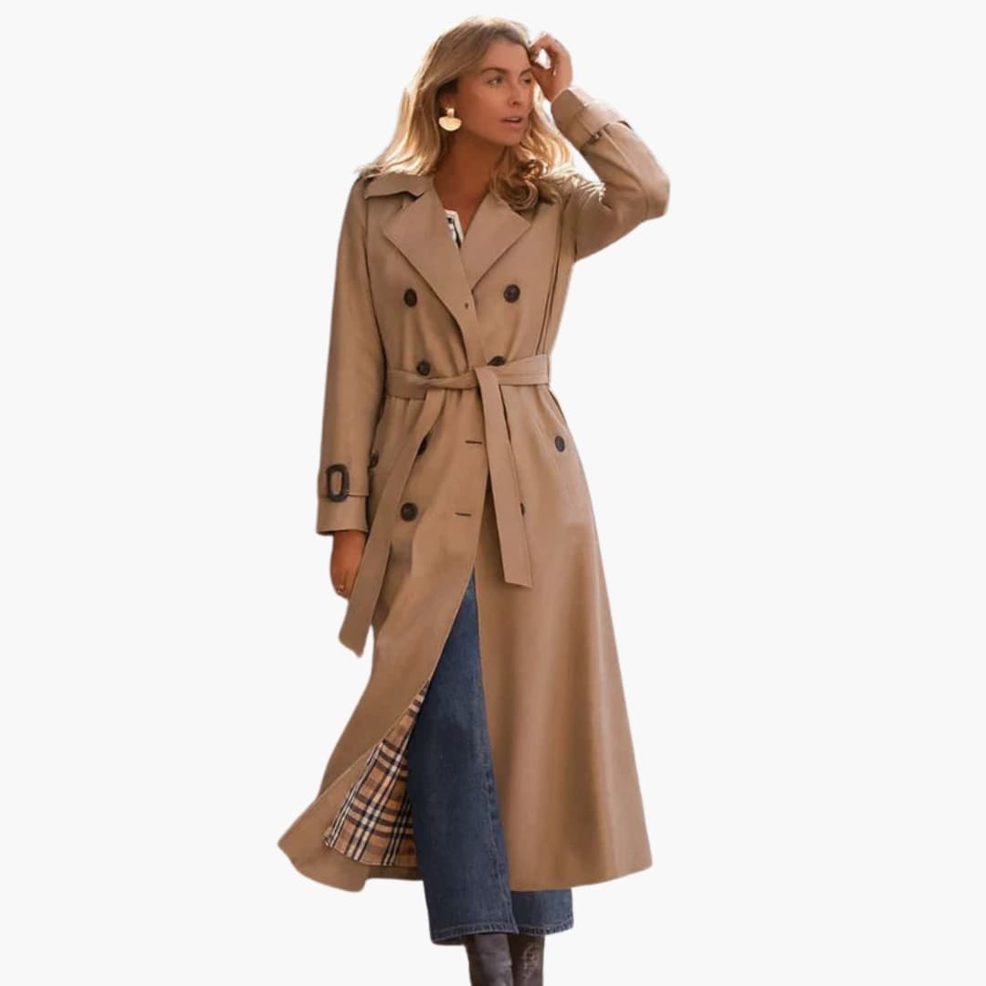 Trench-coat long femme avec ceinture et fermeture boutonnée